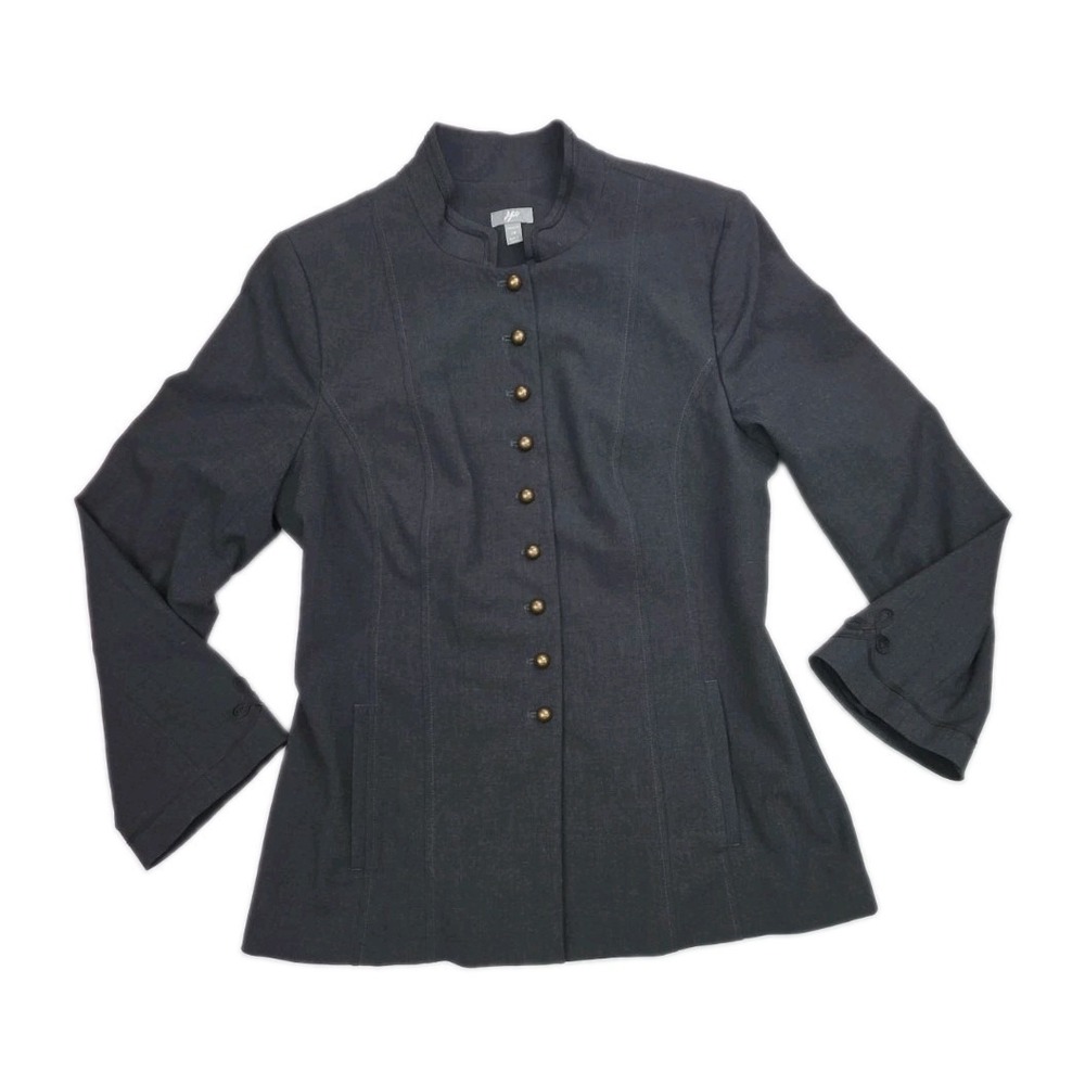 Vintage Y2K J. Jill Military Stretch Blazer Jacket with Buttons 14 Gray Long